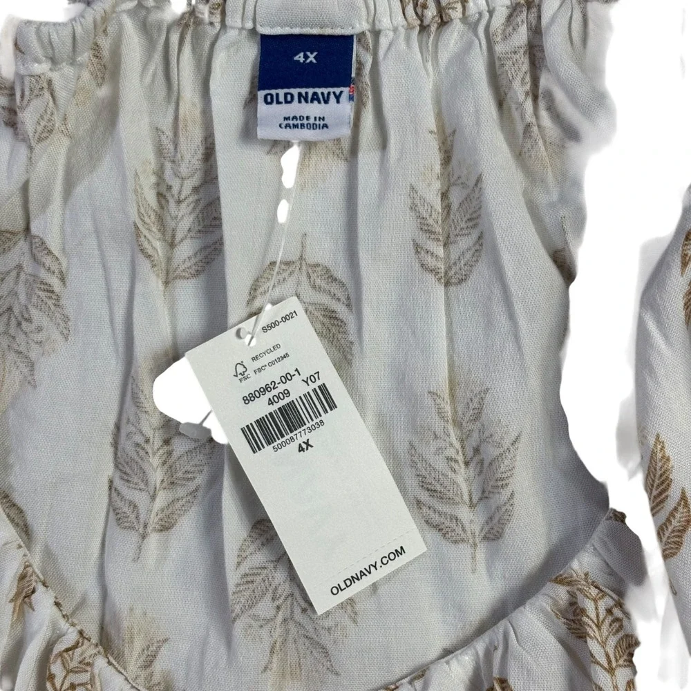Old Navy Women's 4X Off Shoulder Puff Sleeve Blouse‎ Gold Leaf Print Tie Back